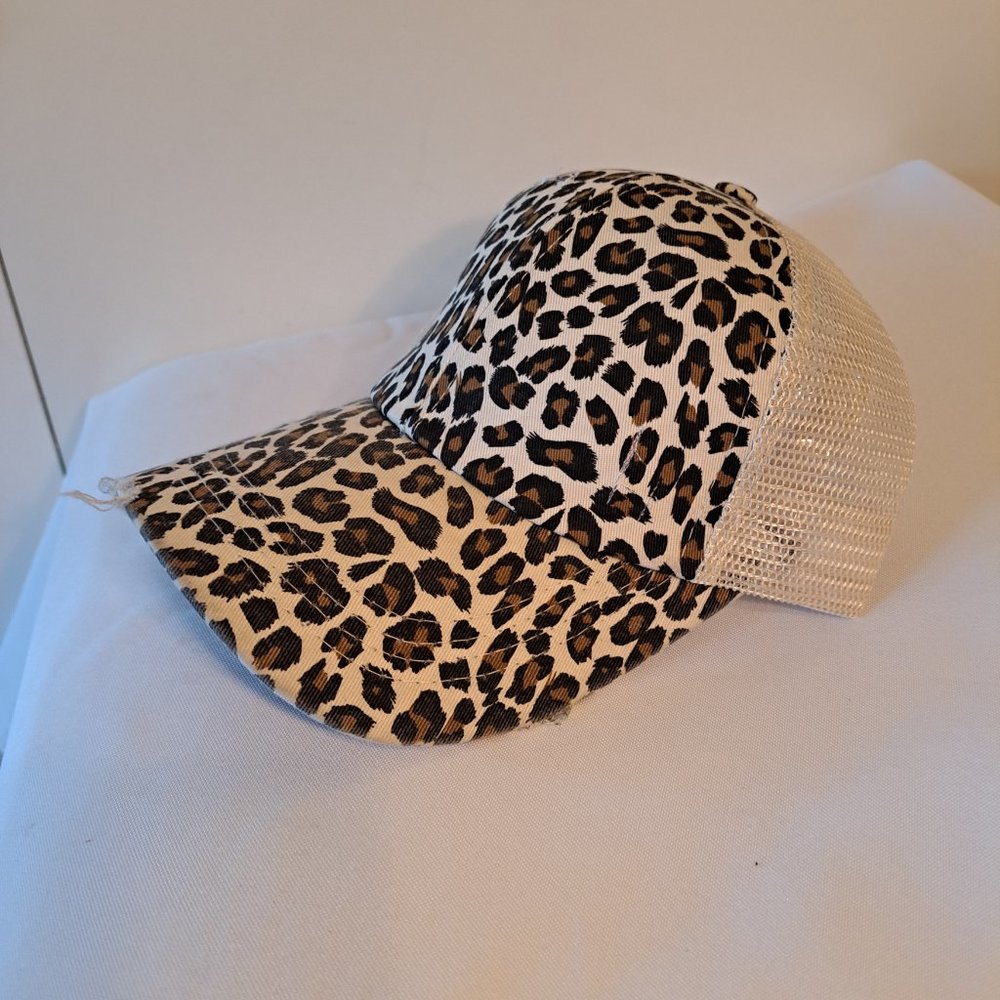 Cheetah print ponytail hat